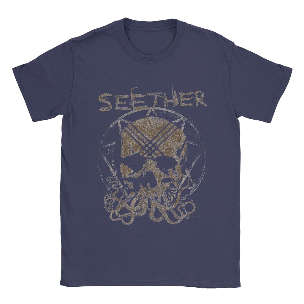 Casual Seether Octoskull T-Shirt for Men Round Neck Cotton T Shirts Short Sleeve Tee Shirt Printed Clothing