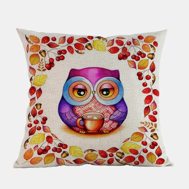 Owl Cartoon Animal Style Cushion Cover Cute Children Painting Cotton Linen Room Sofa Decoration Throw Pillow Case Cojines
