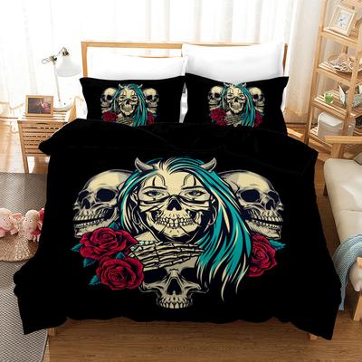 Rose Schädel Halloween Bettwäsche, King Size Bettbezug Set, 3D Druck, Spielkarte, Westeuropa, Hochwertiges Bettwäscheset