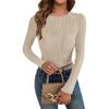 Women's Fashion Ribbed Solid Color V-neck Slim Long-sleeved T-shirt Tops