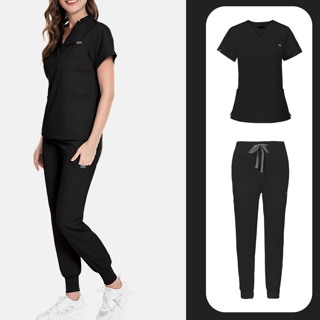 Ladies' Loose And Comfortable V-neck Long Sleeved Stand Up Collar Workwear With Multiple Pockets Suit Set