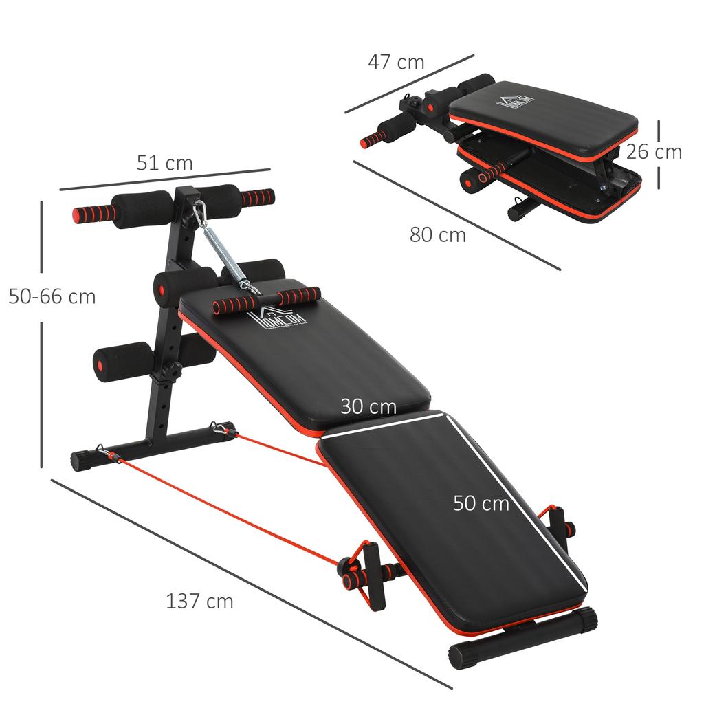 Sit Up Bench Core Workout Adjustable Thigh Support Foldable For Home Gym W Arm Pulling Rope Black