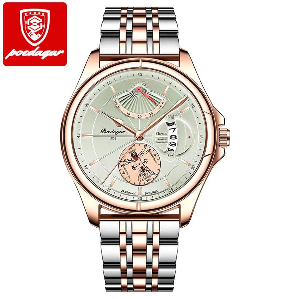 POEDAGAR Men Watch Fashion Top Luxury Sport Wristwatch Waterproof Luminous Leather Date Quartz Man Watches + Box