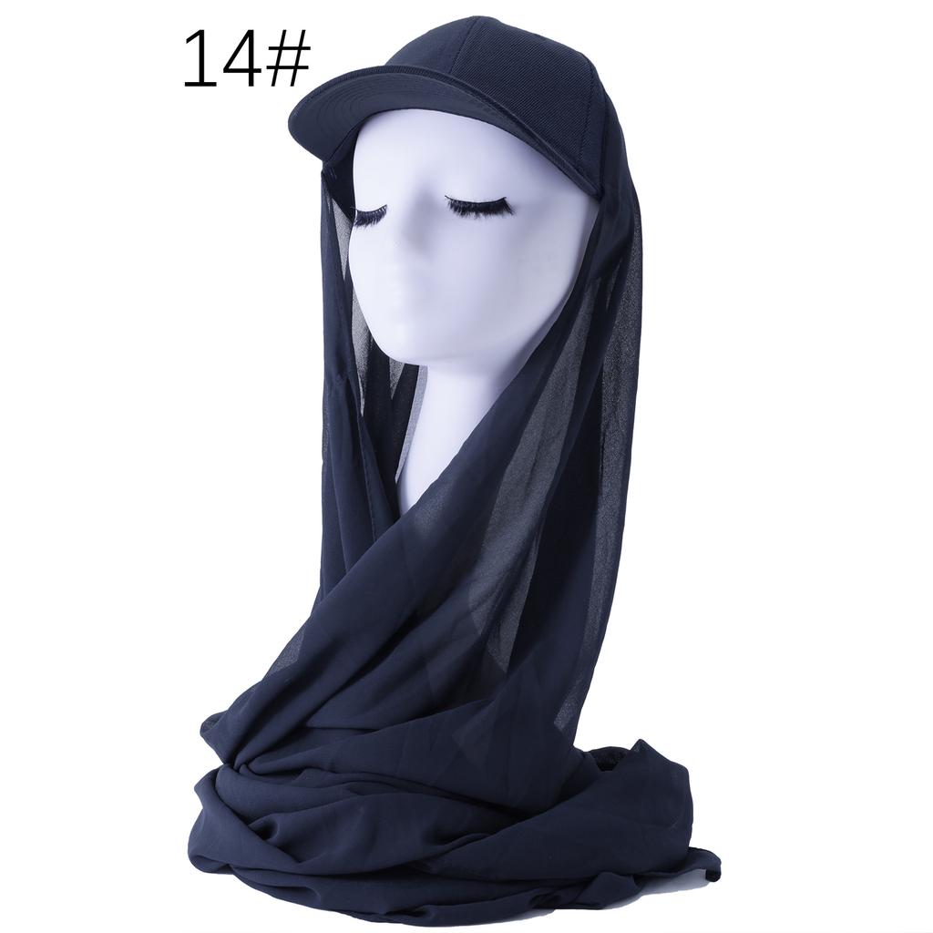New Arrival Solid-Colored Chiffon Scarf with Brim Womens Baseball Cap-Style Ethnic All-Match Pull-On Headscarf Hat