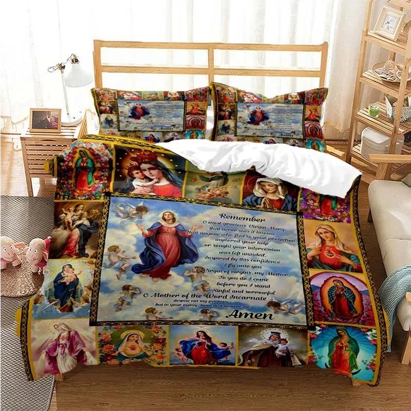 3D Jezus Maagd Maria Comfortabel Dekbed Dekbedovertrek Kussensloop Beddengoed Set Kinderkamer Decoratie Huis Textiel