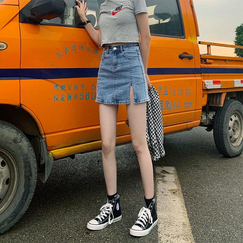 Classic Versatile Youthful Stretch Skirt High-waisted Split A-line Package Hip Skirt Retro Bustier Skirt Ladies Summer Fashion Denim Short Skirt