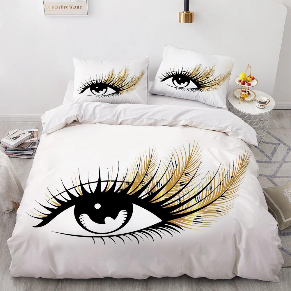 Eyelash King Queen Duvet Cover Cartoon Woman Eyes Bedding Set Watercolor Long Lashes Print Quilt Cover Polyester Comforter Cover