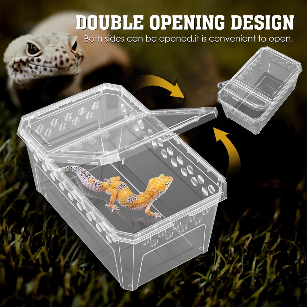 Großer Transparenter Reptilienkäfig mit Belüftung, Tragbare Kunststoff-Terrariumbox für Echse Schlange Gecko Transport
