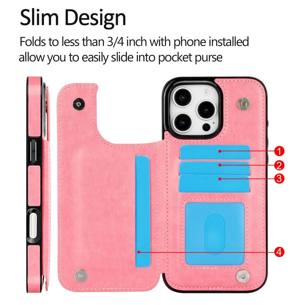 Wallet with Card Holder Kickstand Leather Phone Case for iPhone 16 15 Pro Max Plus Shockproof Protective Cover