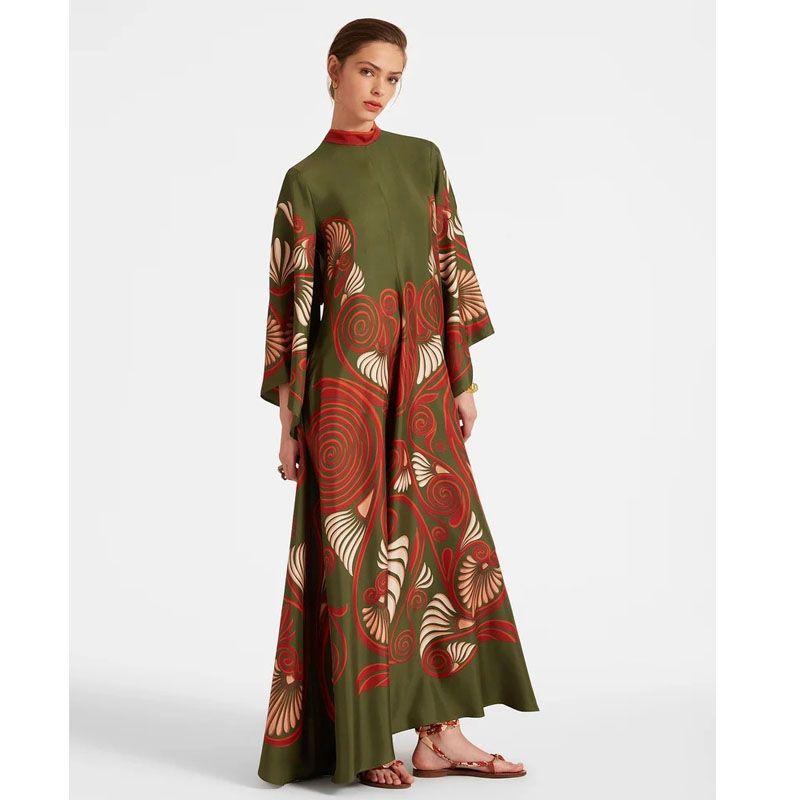 Middle East Independent Station Amazon European and American New Summer Print Three-Quarter Sleeve Stand Collar Double-sided Wear Jumpsuit DRESS