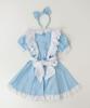 Alice In Wonderland Blue & White Maid Costume with Headband - Girls' Birthday Princess Dress