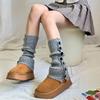 Autumn And Winter Side Split Buttons Stacked Socks Cover Women'S Knitted Warm Slightly Wide Legs Middle Tube Pit Strip Thin Calf Cover