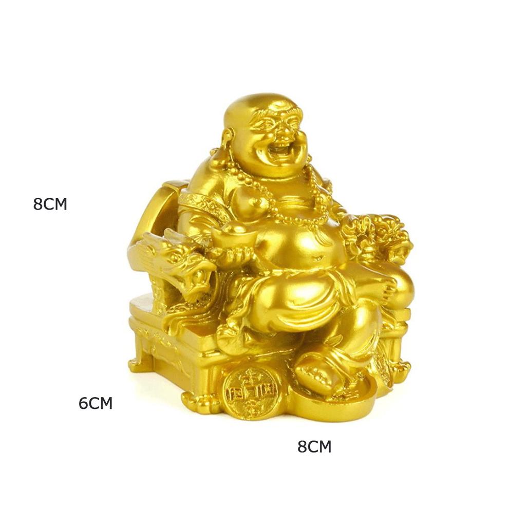 Hotei-Figur, Maitreya-Bodhisattva, Feng-Shui-Artikel, Hotei auf einem Drachenthron sitzend, Amulett für Reichtum, Glück und finanzielles Glück (Gold)