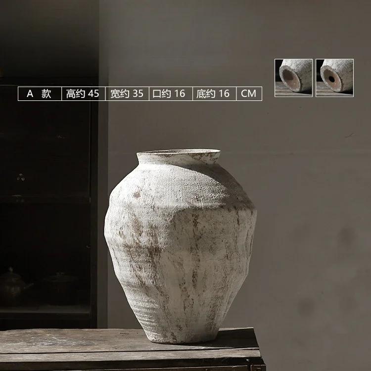 Wabi-Sabi Style Zen Arrangement Rough Pottery Jar Handmade Dried Flower Arrangement B&B Hotel Vintage Hydroponic Ceramic Vase