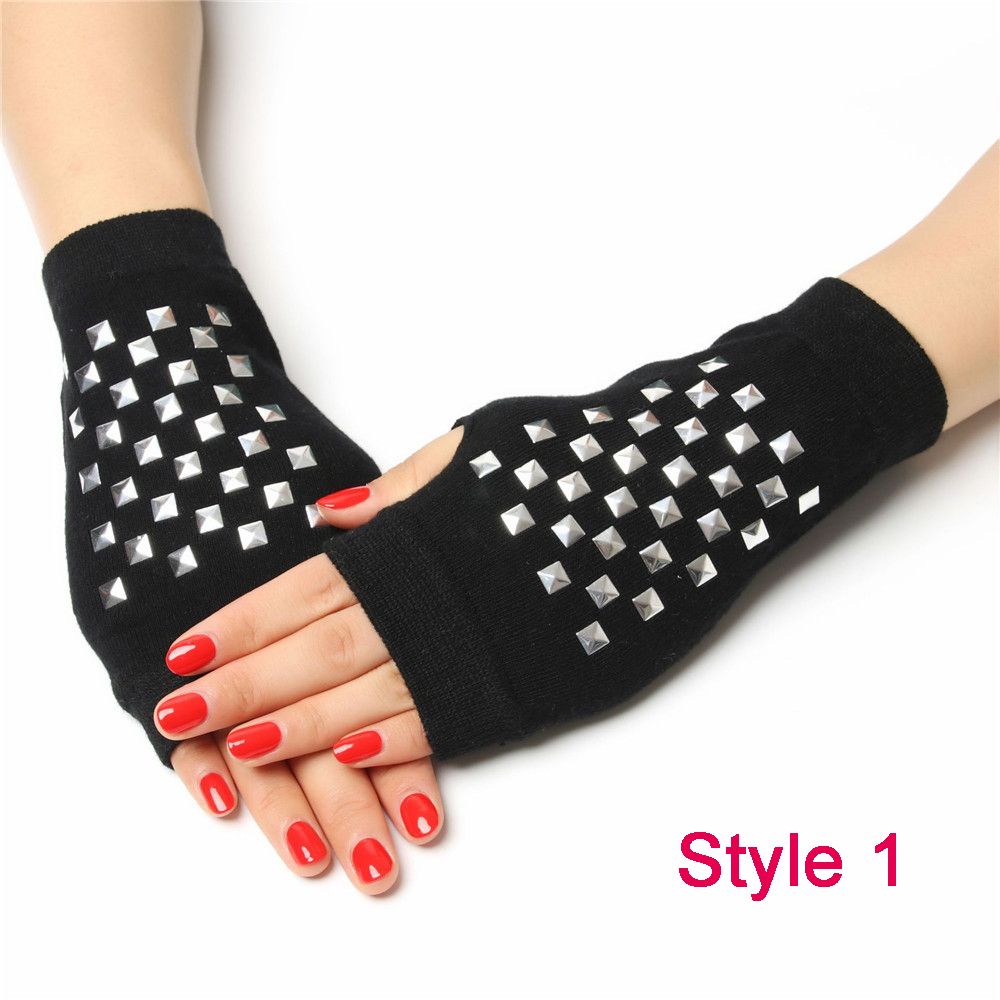 Rhinestone Wool Knitted Half Finger Computer Mittens Warm Gloves Fingerless Gloves