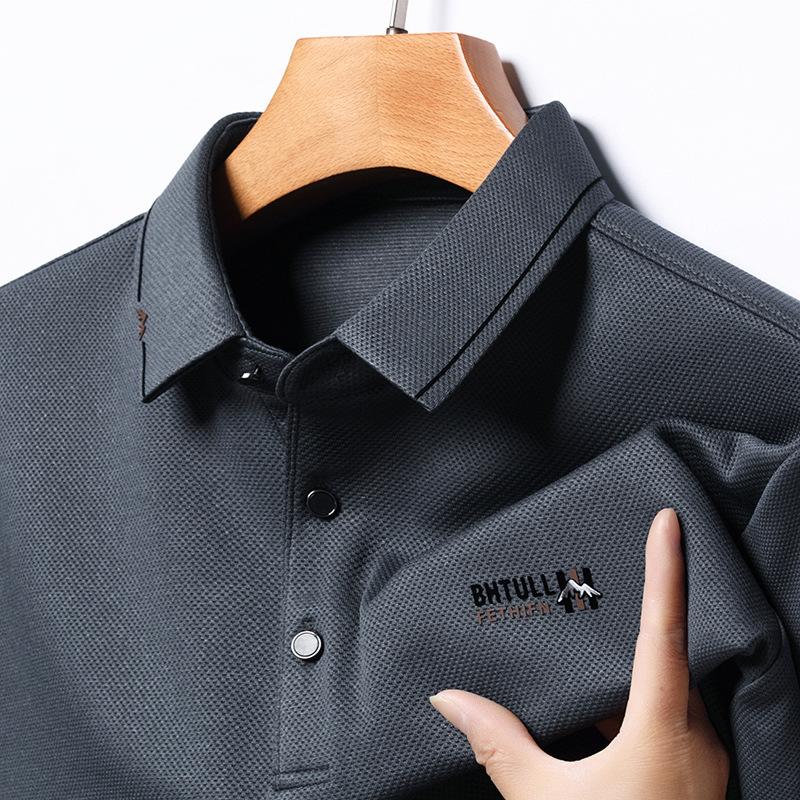 

Весна и осень, новая мужская футболка с длинным рукавом для среднего и молодого возраста, не требующая глажки, с длинным рукавом и отворотом сверху XXXL