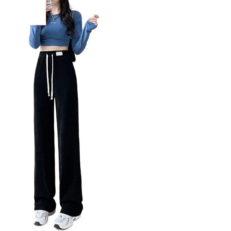 European Cotton Velvet Wide-Leg Pants for Women - Thickened, Loose Fit, Straight-Leg, Small Size, Casual, Perfect for Autumn and Winter