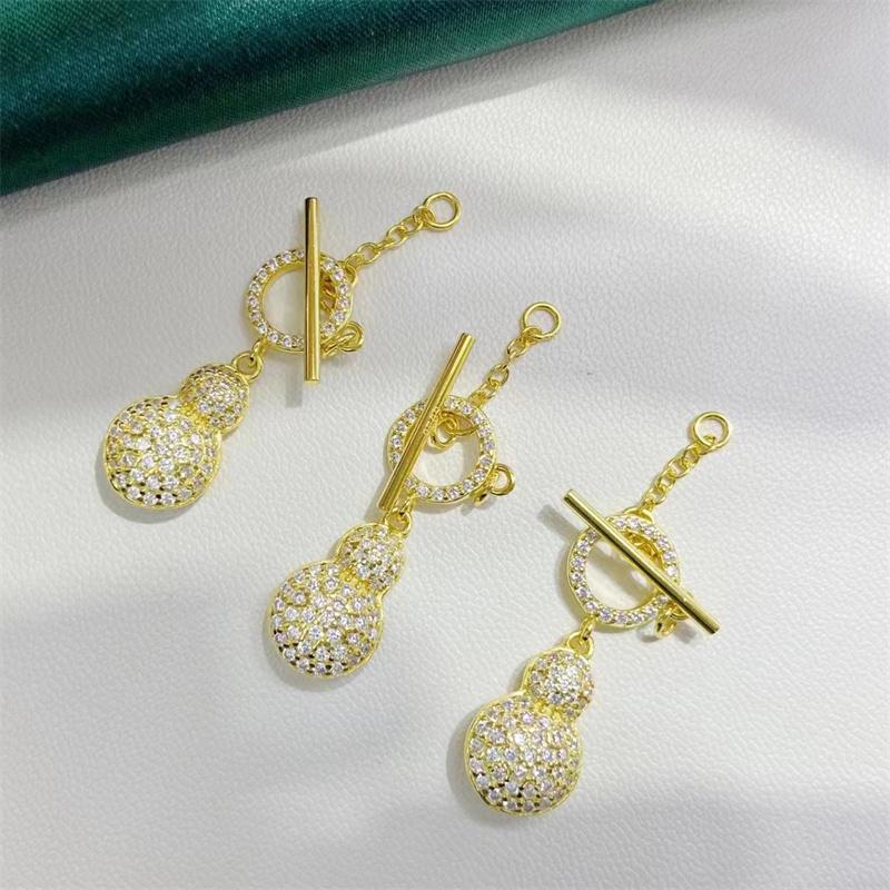 Unique Rhinestone Gold Plated Solid 925 Sterling Silver Necklace Making Toggle Clasp for Jewelry золотой
