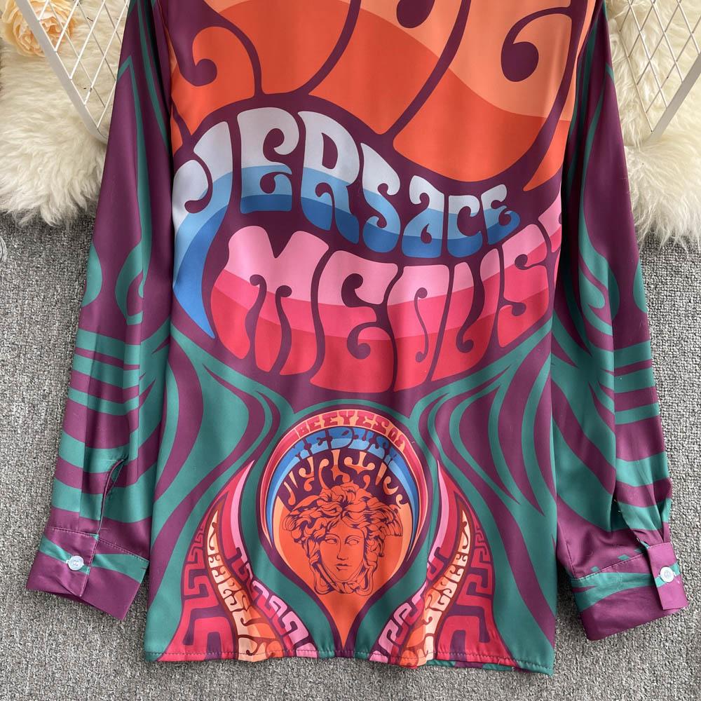 European Station Spring New Fashion Brand Letterhead Print Retro Baroque Style Leisure Vacation Shirt Women's Slim Fit