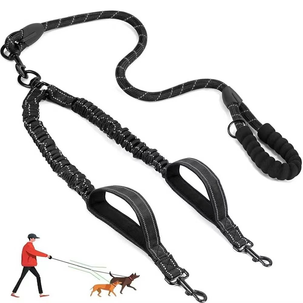360 Swivel Double Head Pet Rope Reflective Two Dog Lead Rope Dual Dog Leash Walking Accessories