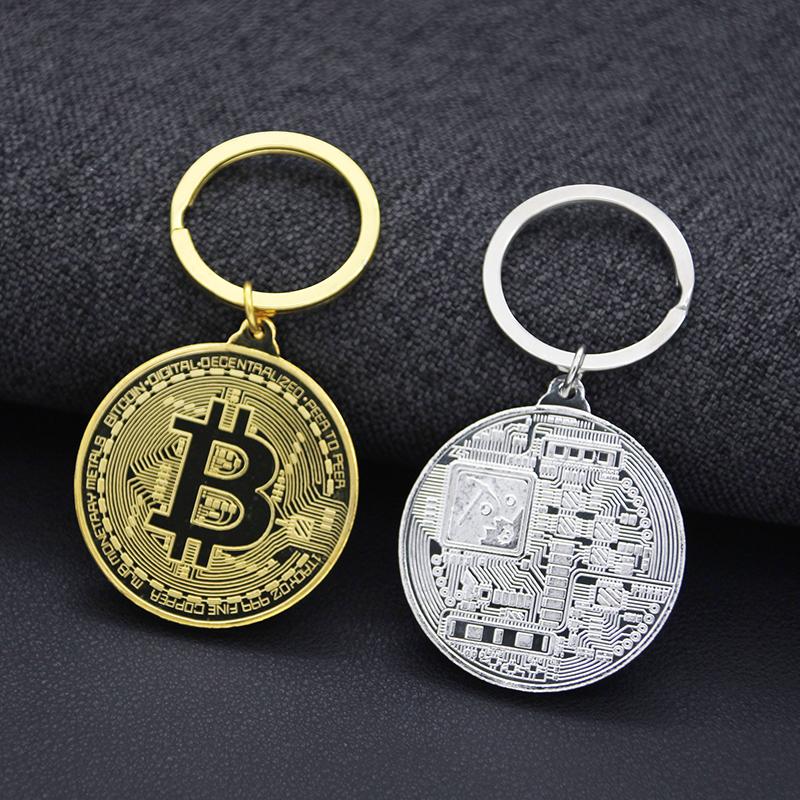 1 Piece Bitcoin Commemorative Collectors Coin Keychain Bitcoin Key Chain Copper Plated Alloy Bitcoin Key Ring Friends Gifts