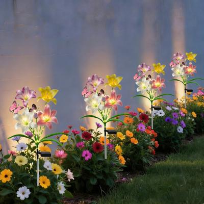 Solar Lily Flower Light, Outdoor Waterproof LED Artificial Flower Garden Stake Lamp, Color Changing Light for Lawn Pathway Patio Decor