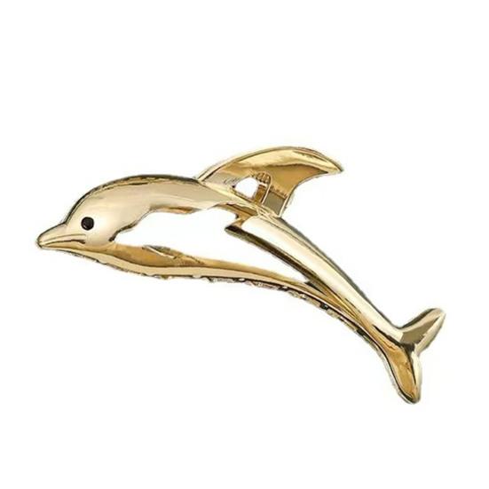 

Коготь для волос в форме дельфина, стабильная женская шпилька с зубами, головной убор с пересечением животных золотистый