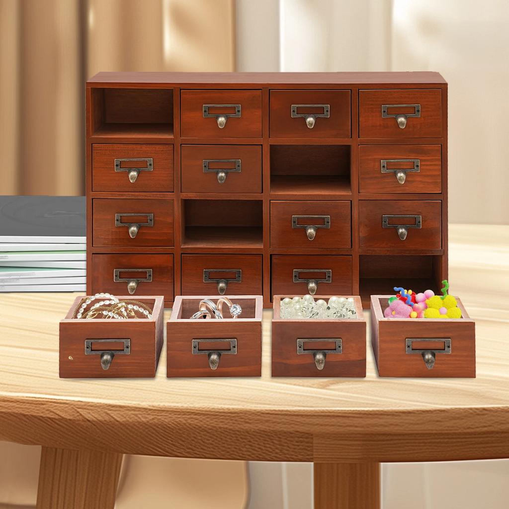 Medizinschrank mit 16 Schubladen, Bibliothekskartenkatalogschrank, Vintage Medizinschrankmöbel, Holzschreibtisch mit Schubladenaufbewahrungsschrank