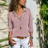 Women Shirt Lapel Long Sleeve Buttons Placket Shirt Tops with Pockets Pure Color Regular