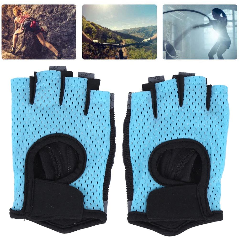 Fitness Exercise Gloves Anti Skid Breathable Sports Training Half Finger Gloves for Yoga Blue(L )