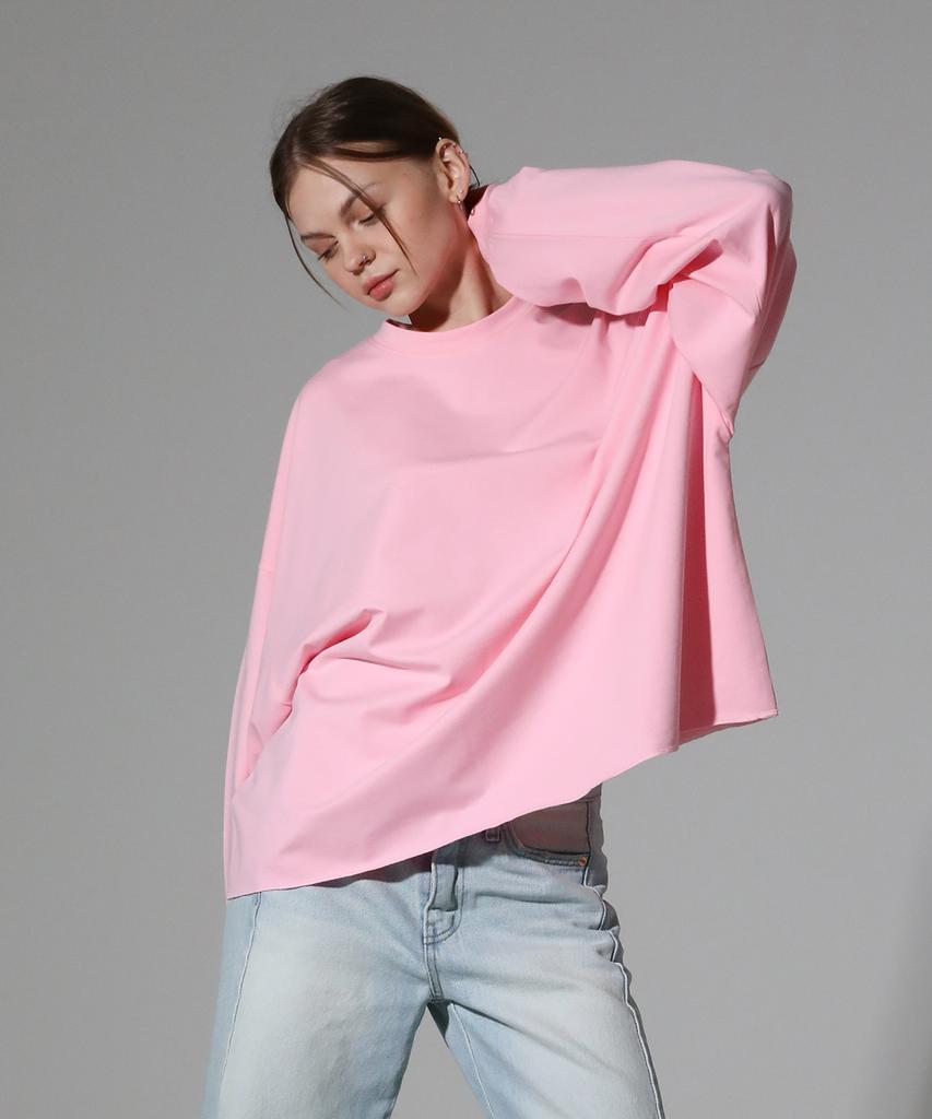 REEMNIK Oversized Plain Long Sleeve T-Shirt [Pink]