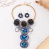 Chic Women Geometric Pendant And Earrings Set With Crystal And Resin Flowers