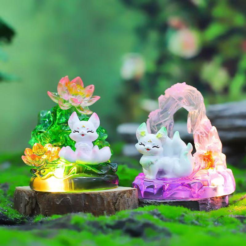 China Chic Ancient Nine Tailed Fox Blind Box Luminous Resin Figure Desktop Ornaments Mysterious Surprise Holiday Gifts