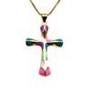 Micro Zircon Rainbow Cross Pendant Necklace Drops of Paint Red Black Crosscopper Gold Plated DIY Neck Catenary Necklace Zircon