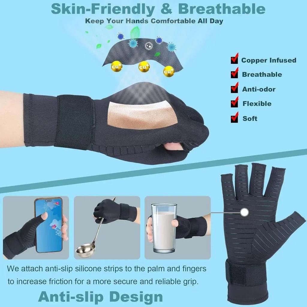 Arthritis Fingerlose Handschuhe für Handschmerzen, Karpaltunnelsyndrom, rheumatoide Arthritis, Sehnenentzündung und zur Linderung von Muskelschmerzen Kompressions-Kupferhandschuhe