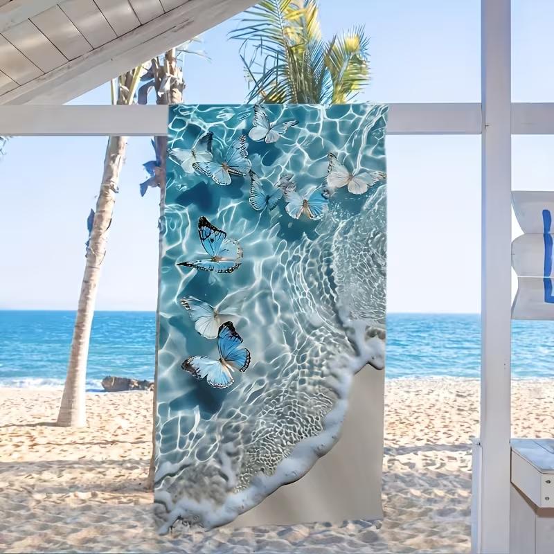 Starfish Seashell Ocean Wave Print Beach Towel Quick Dry Absorbent Lightweight Sandproof Towel for Summer Beach Swim Camping