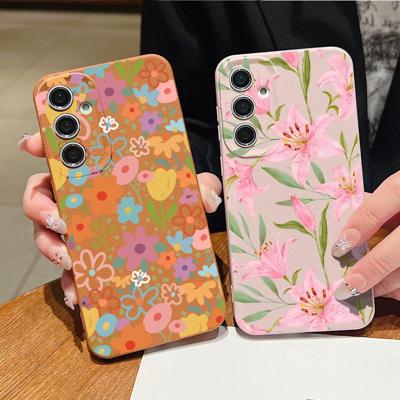 White Flowers Print Case For Samsung A18 A57 A37 A17 A56 A36 A26 A16 A55 A35 A25 A15 A54 S21 FE S22 S23 S24 Plus S25 S26 Ultra Silicone Cover