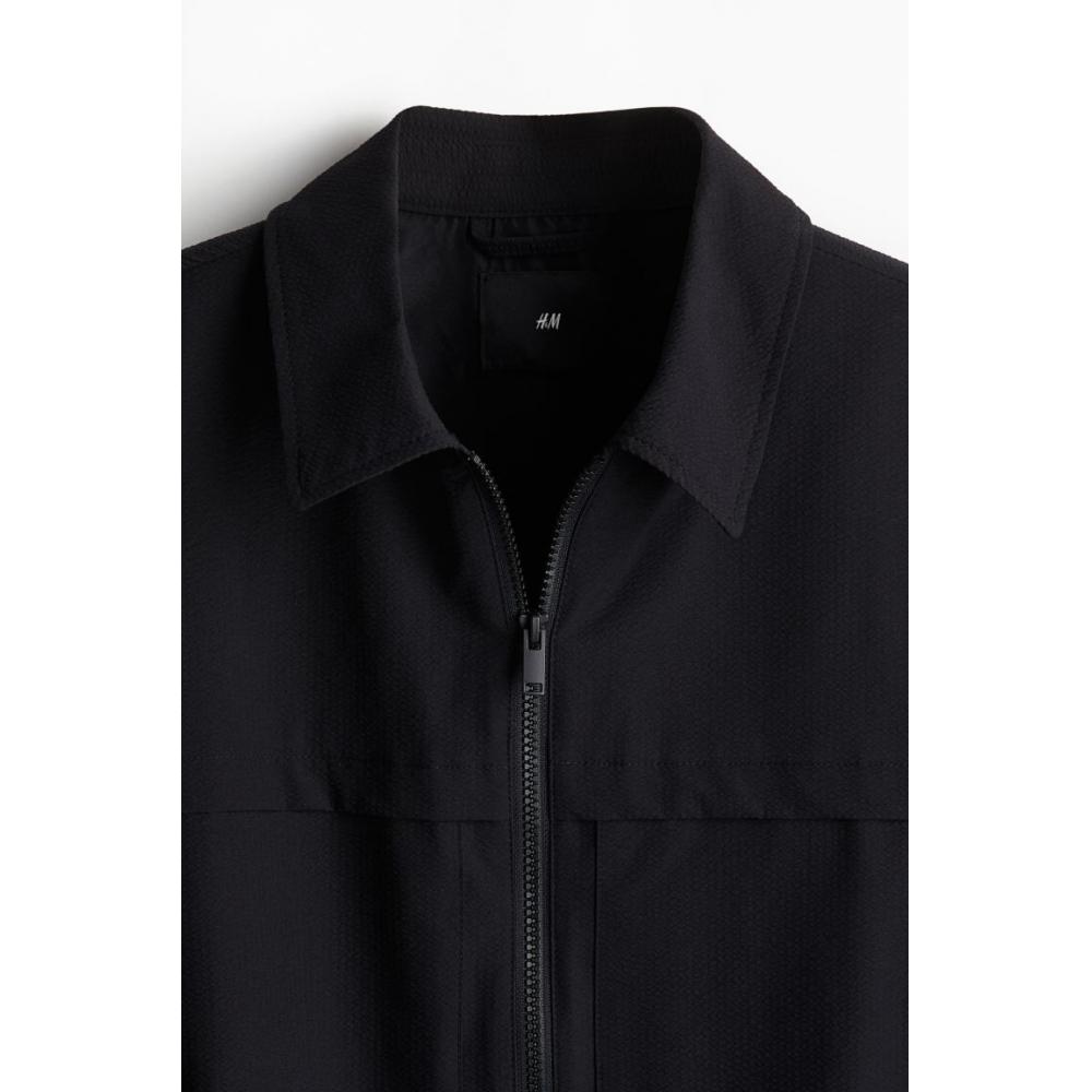 H M Waffle Texture Jacket Loose Fit Navy Blue