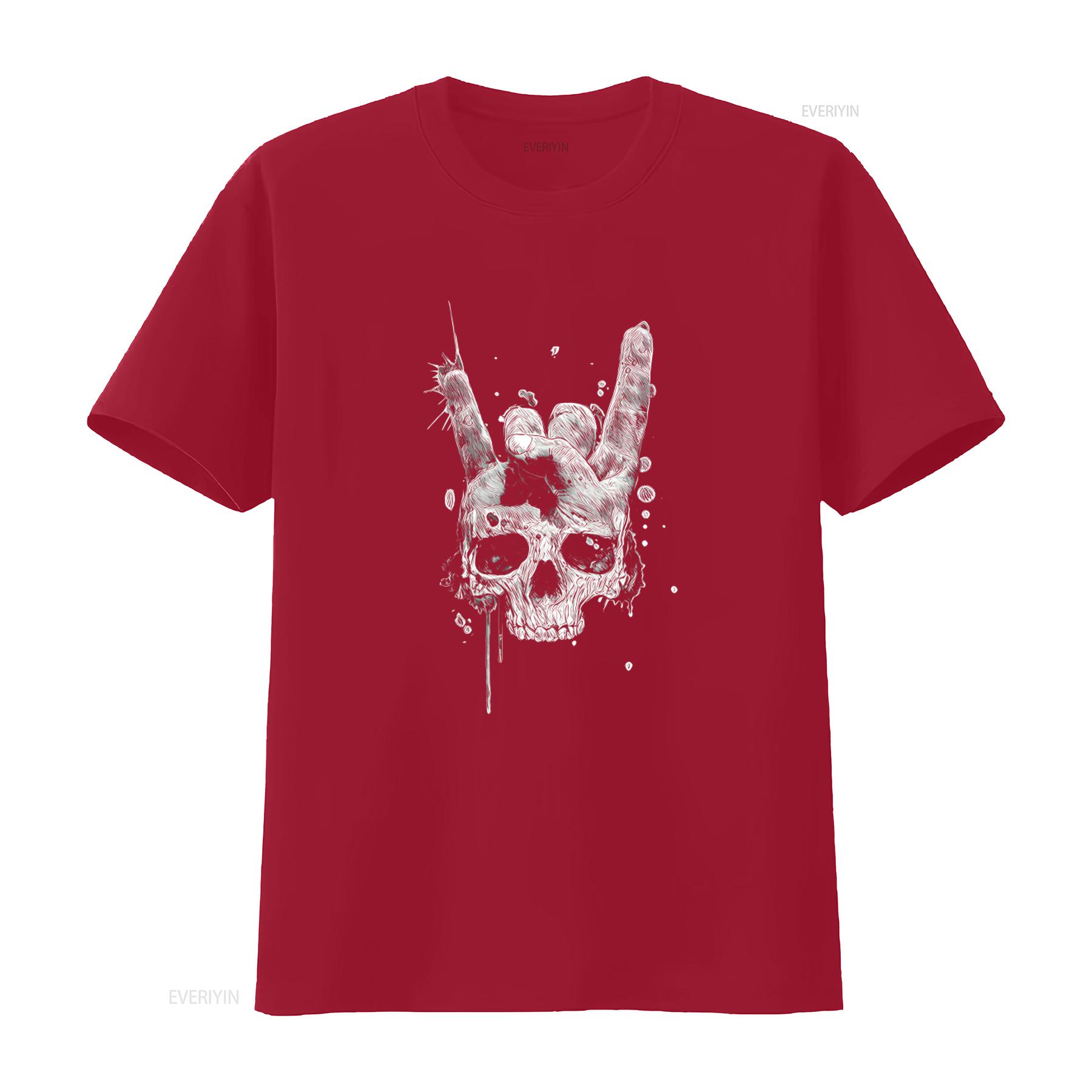 Rock Skull T Shirt n Roll Music Salute Punk Electric Guitar Heavy Metal Unique Design for Lovers vintage Washed graphic S