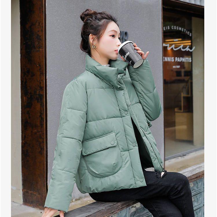 Solid Color Stand Up Collar Cotton Jacket Women's Short Winter Hot Item Simple and Loose Western Style Cotton Jacket