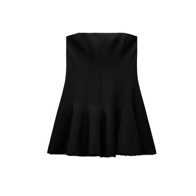 

Spring New French Style off-the-Shoulder Tube Top Dress Black Dress Wavy Style Wide Hem Short Dress 2160777 Black L