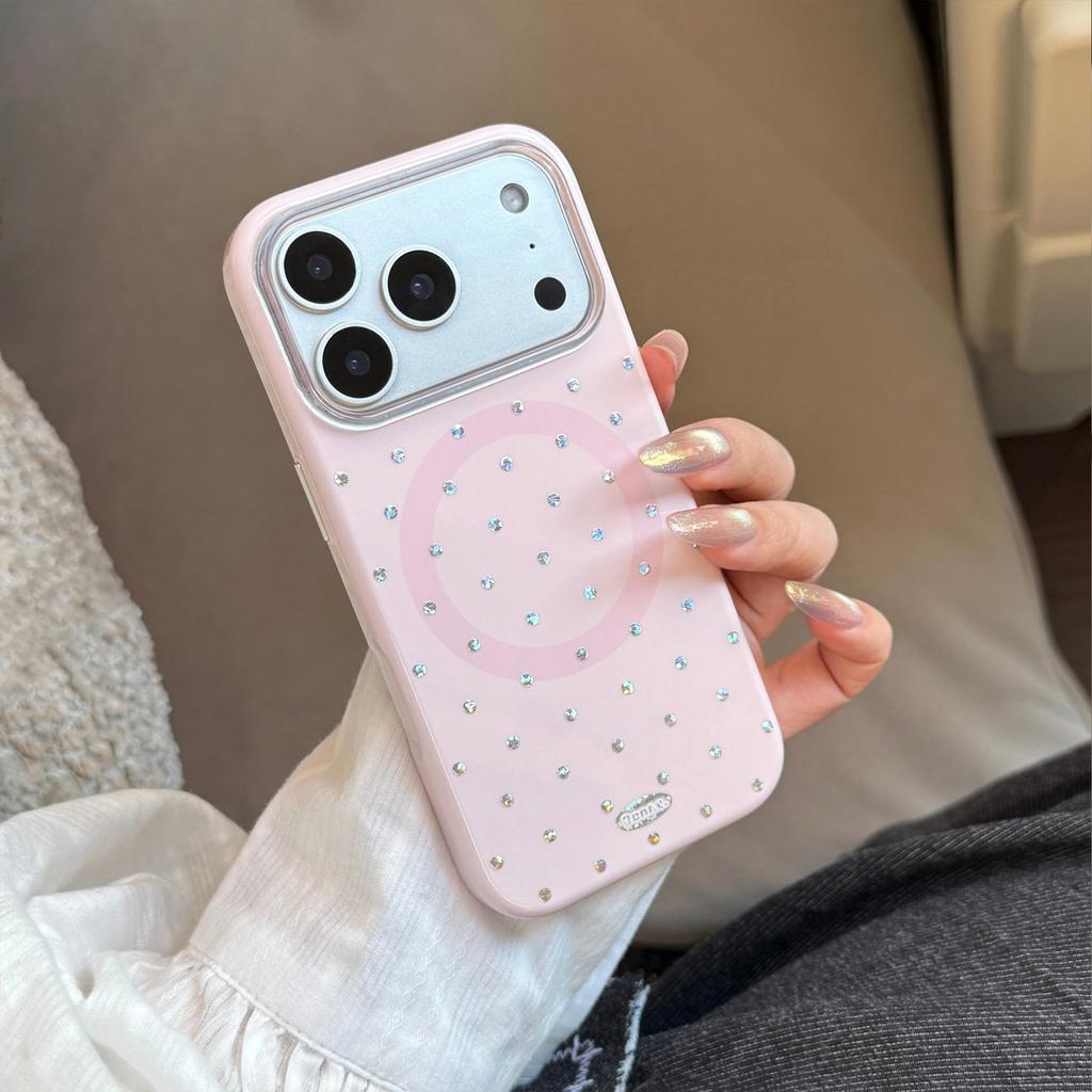 Silver Polka Dot Gold-plated Case Suitable for Apple 17 Pro Max, iPhone 16, Korean-style Minimalist 15 Magnetic Case, 17 Niche