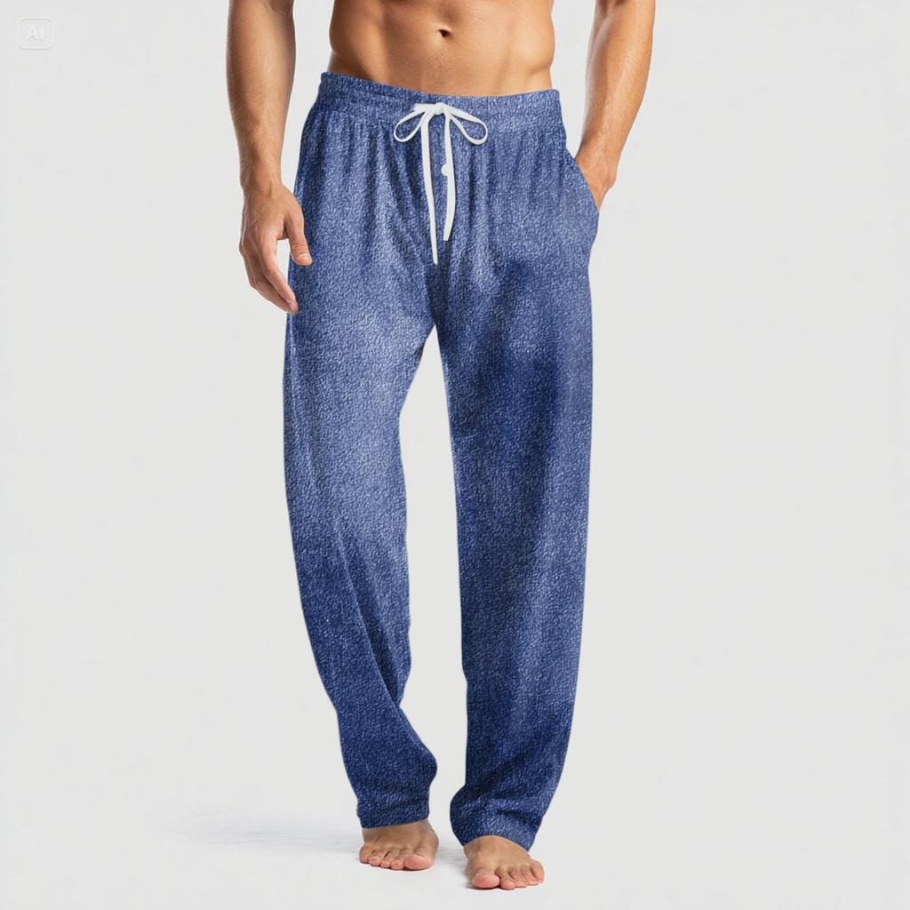 Pantalon décontracté pour homme en tricot avec poche et imprimé tendance, pantalon de pyjama