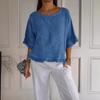 Camiseta informal de verano, cuello redondo, manga corta, algodón y lino, blusa informal de color liso, holgada, ropa ajustada para mujer
