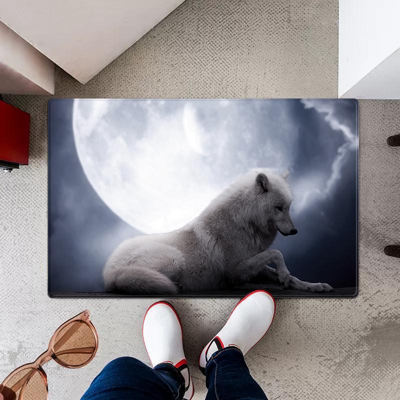 Rutschfeste Fußmatte mit 3D-Wolf-Tierdruck, mehrere Größen, saugfähiger Schwammteppich für den Eingang von Küche und Bad