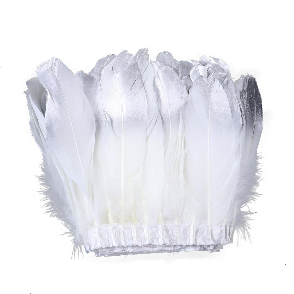 1 Yard Golden Dipped Goose Feather Trims White Plumes Ribbon Fringe For Handicraft Wedding Dress Decor Accessories Crafts