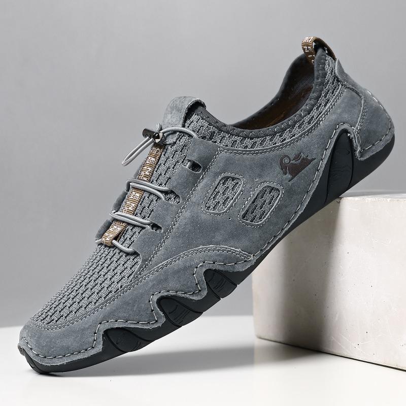 Summer Breathable Men's Casual Sports Shoes Large Size Sewn Leather Mesh Shoes Trendy Men's Shoes