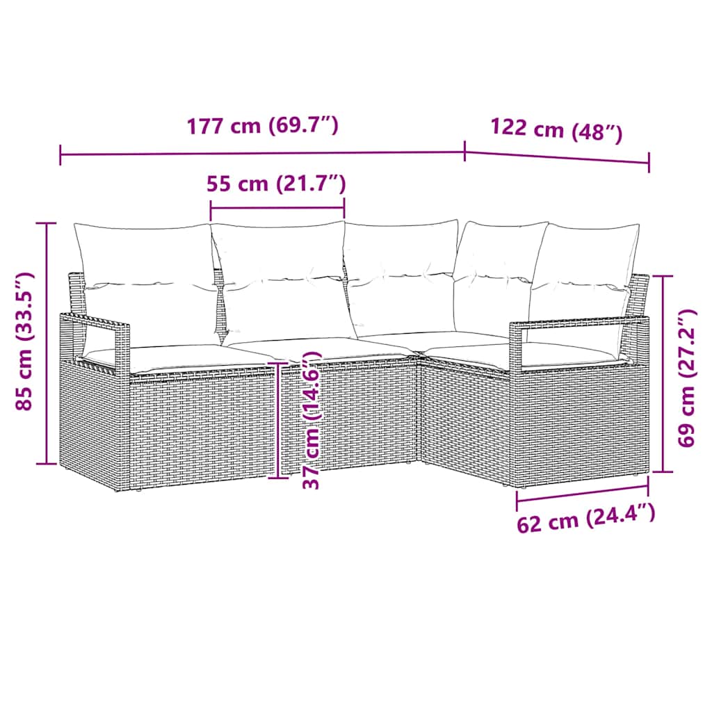 4 Piece Sofa Set Black Poly Rattan