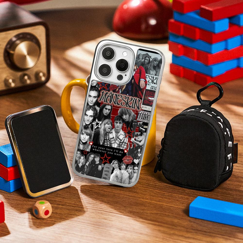 

ManeS-skinS Hip Hop band poster Phone Case for iPhone 16 15 14 13 12 11 Pro Max Sheepskin Silver-edged protective case iPhone16ProMax