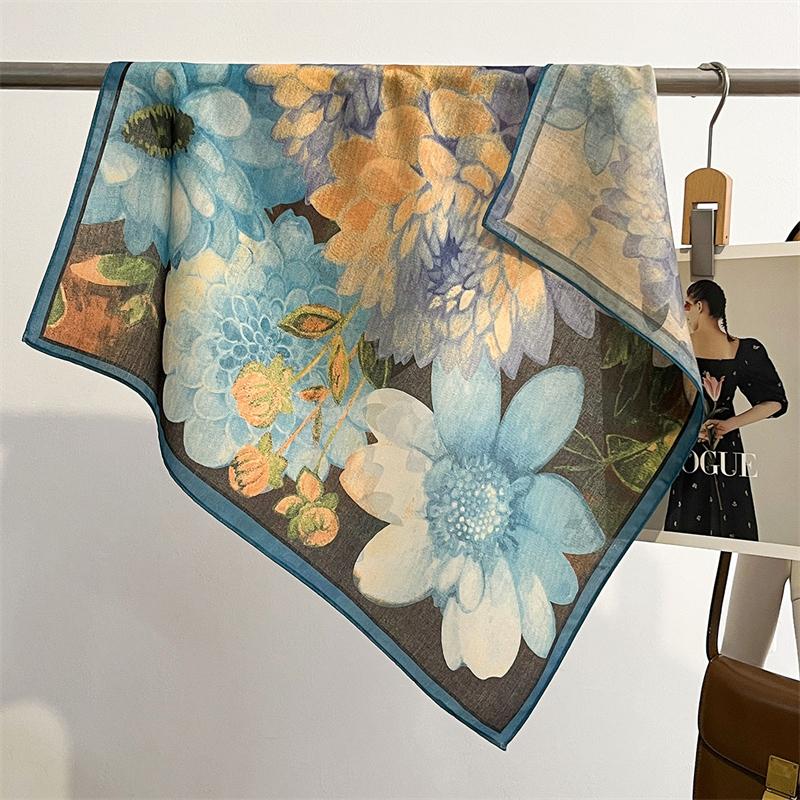 Ren Bomuld Dame Tørklæde Firkantet Foulard Dame Hals Hår Tørklæder Design Printet Hovedtørklæde Mode Pige Tørklæder 2023 Ny